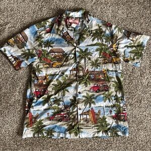 RJC Hawaiian Shirt XL Made in Hawaii Surf Car Print Aloha Tropical Vintage